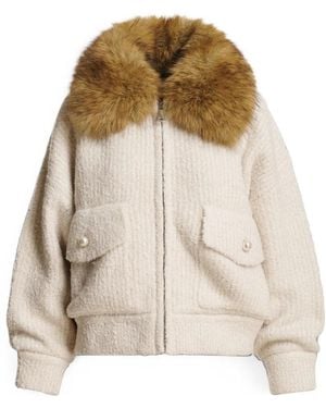 Essentiel Antwerp Canada Bouclé Vest Met Kraag Van Imitatiebont - Naturel