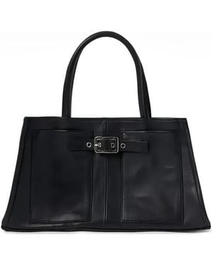 GIMAGUAS Annamaria Buckled Leather Tote Bag - Black