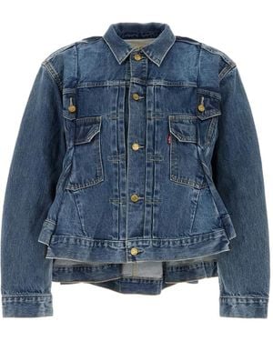 Sacai Jeansjacke Im Distressed-Look - Blau
