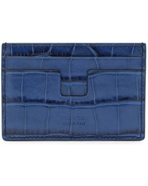 Tom Ford Crocodile-Effect Card Holder - Blue