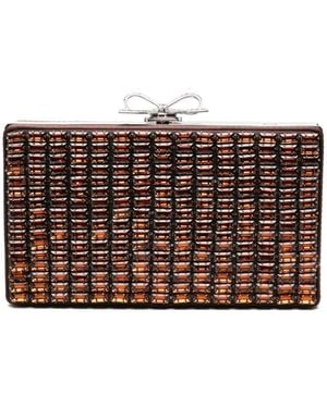Self-Portrait Crystal-Embellished Bow Clutch Bag - Brown