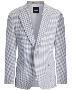 BOSS Slim-Fit Blazer With Pepita Houndstooth Pattern - Blue