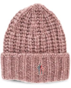 Moncler Logo-Patch Beanie Hat - Pink