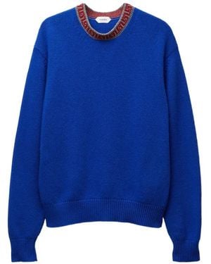 Versace Wool & Cashmere Knit Crewneck Jumper - Blau