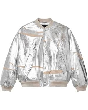 Purple Brand Metallic-Effect Leather Bomber Jacket - White