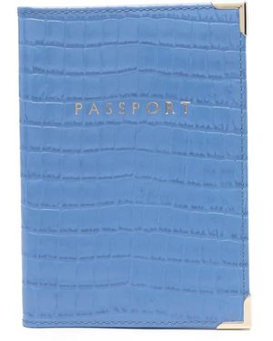 Aspinal of London Porta Passaporto Goffrata Con Effetto Coccodrillo - Blu