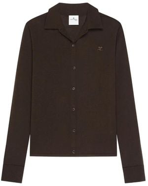 Courreges Notched-Collar Cardigan - Brown