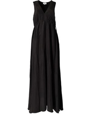 P.A.R.O.S.H. V-Neck Drawstring-Waist Maxi Dress - Black
