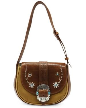 HTC Joan Flower-Studded Leather Shoulder Bag - Brown
