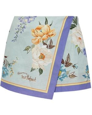 Self-Portrait Floral-Print Shorts - Blue