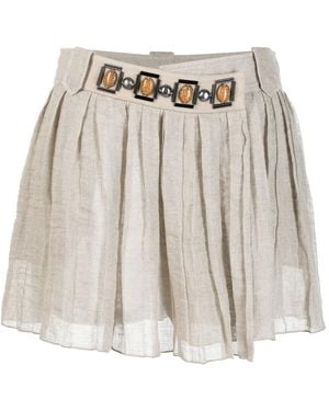 Alberta Ferretti Stone-Detailing Pleated Miniskirt - Metallic