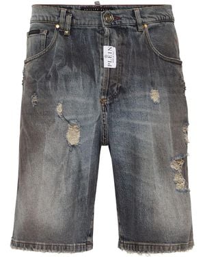 Philipp Plein Distressed-Effect Denim Shorts - Grey