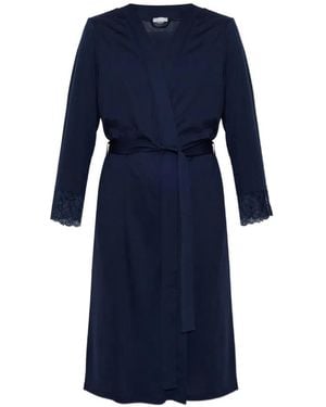 Hanro Azelia Lace-Trim Dressing Gown - Blue