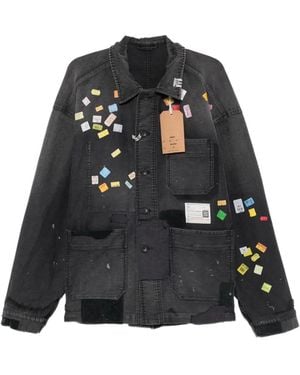 Maison Mihara Yasuhiro Sticker-Print Patch-Detail Overshirt - Black