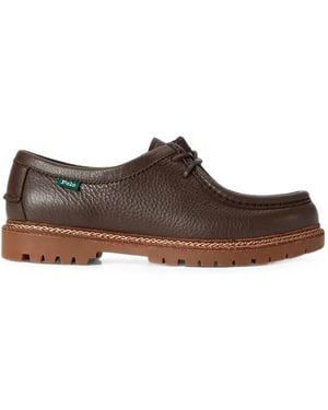 Polo Ralph Lauren Grained-Leather Loafers Shoes - Brown