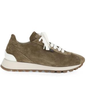 Brunello Cucinelli Bead-Embellished Suede Trainers - Brown