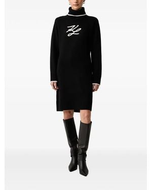 KARL LAGERFELD Logo-Embroidered Roll-Neck Mini Dress - Black