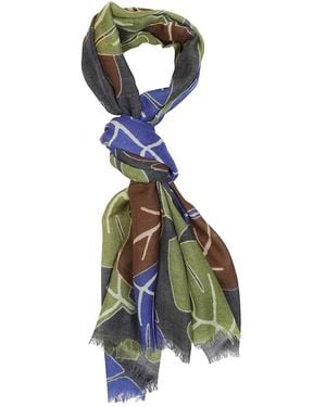 Altea Leaf-Print Wool Scarf - Green