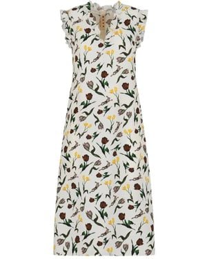 Marni Floral-Print Ruffled Midi Dress - White