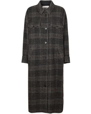 Isabel Marant Plaid Pattern Coat With Relaxed Fit And Functional Pockets - Black