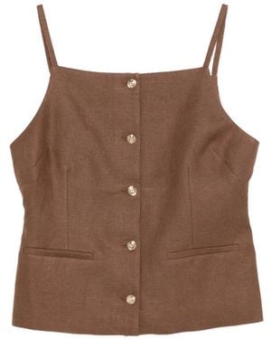 Maje Buttoned Linen Top - Brown