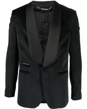 Philipp Plein Single-Breasted Velvet Blazer - Black
