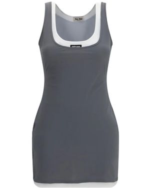 Miu Miu Layered-Effect Logo-Patch Dress - Grey