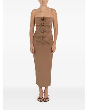 Maygel Coronel Floral-Motif Ruched Dress - Natural