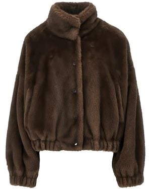 Weekend by Maxmara Faux-Fur Funnel-Neck Jacket - Brown