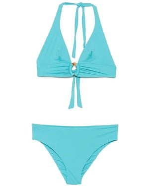 Fisico Halterneck Ring-Detail Bikini - Blue