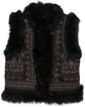 Antik Batik Gilet Sando Bordé De Plumes - Black