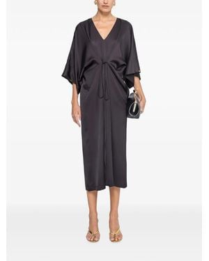 Nissa Drawstring Viscose Midi Dress - Black