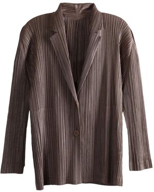 Pleats Please Issey Miyake Buttoned Pleated Jacket - Brown
