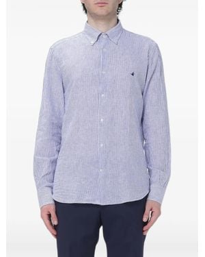 Brooksfield Striped Linen Shirt - Purple