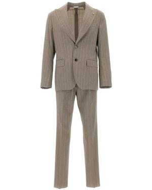 Manuel Ritz Pinstriped Suit - Natural