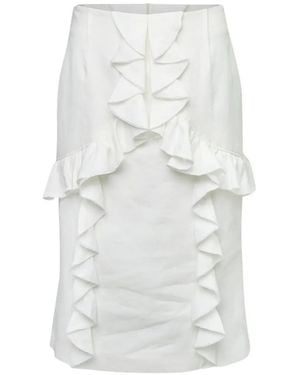 ShuShu/Tong Ruffle-Trimmed Flared Skirt - White