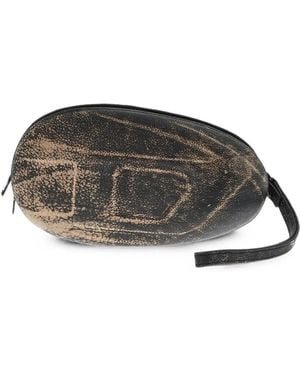 DIESEL Bolso De Mano De Piel Con Diseño Oval Y Monograma En Relieve - Gris