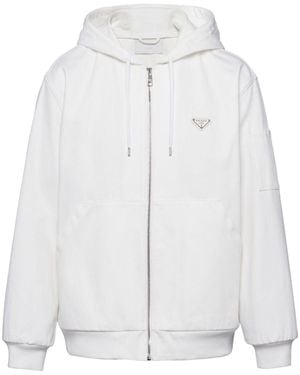 Prada Triangle-Logo Zip-Up Hoodie - White