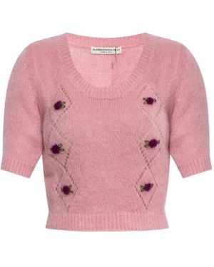 Alessandra Rich T-Shirt Con Decorazione Rose - Rosa