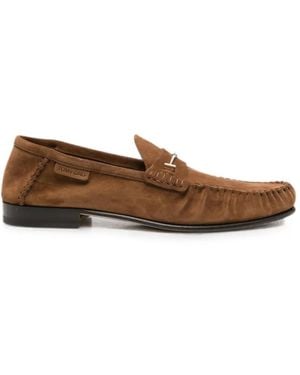 Tom Ford T-Bar Suede Loafers - Brown