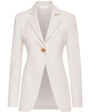Oscar de la Renta Button-Detail Virgin-Wool Blazer - Natural