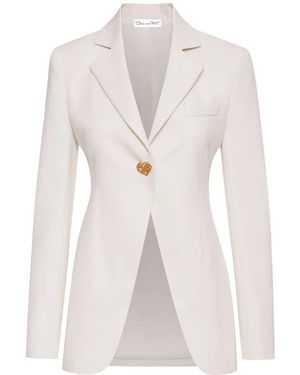 Oscar de la Renta Button-Detail Virgin-Wool Blazer - Natural