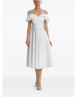 Framboise Robe Mi-Longue Glamo À Épaules Dénudées - White