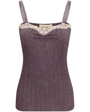 Valentino Garavani Lace-Trim Ribbed Top - Purple