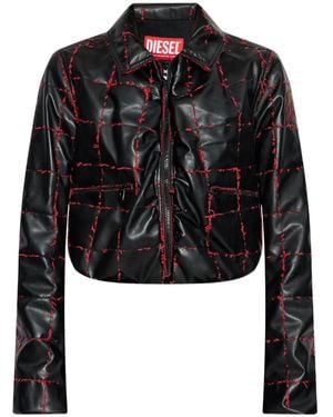 DIESEL Quilted Grid-Stitched Cropped Jacket - Black