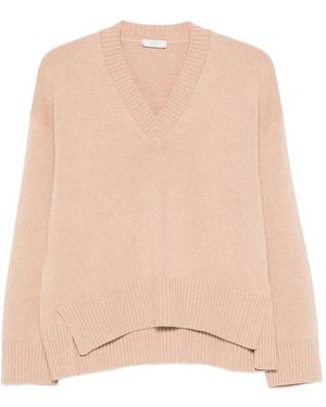 Peserico V-Neck Side-Slit Sweater - Natural