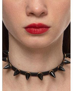 Andres Gallardo Mini Spike Leather Choker - Brown