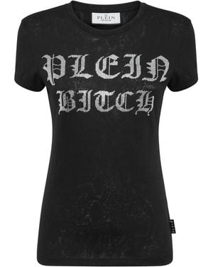 Philipp Plein Pure Gothic Plein Crystals-Embellishment Burn Out T-Shirt - Black