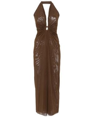 Fisico Robe Longue Froncée À Dos-Nu - Brown