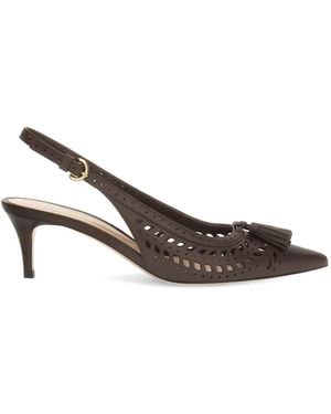 Gianvito Rossi Fes Sling Tassel Laser-Cut Slingback Pumps - Brown